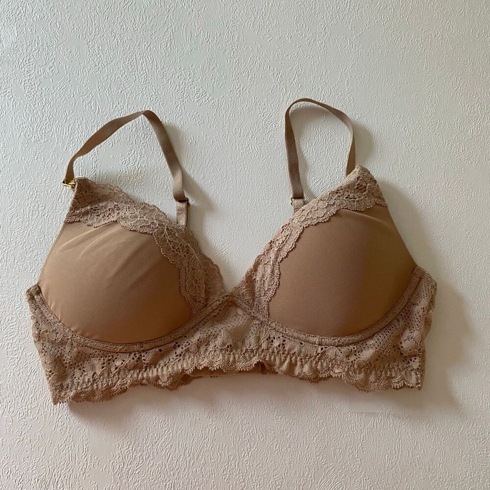 Lace Nude Bralette Women’s Small Beige Padded Wireless Bra